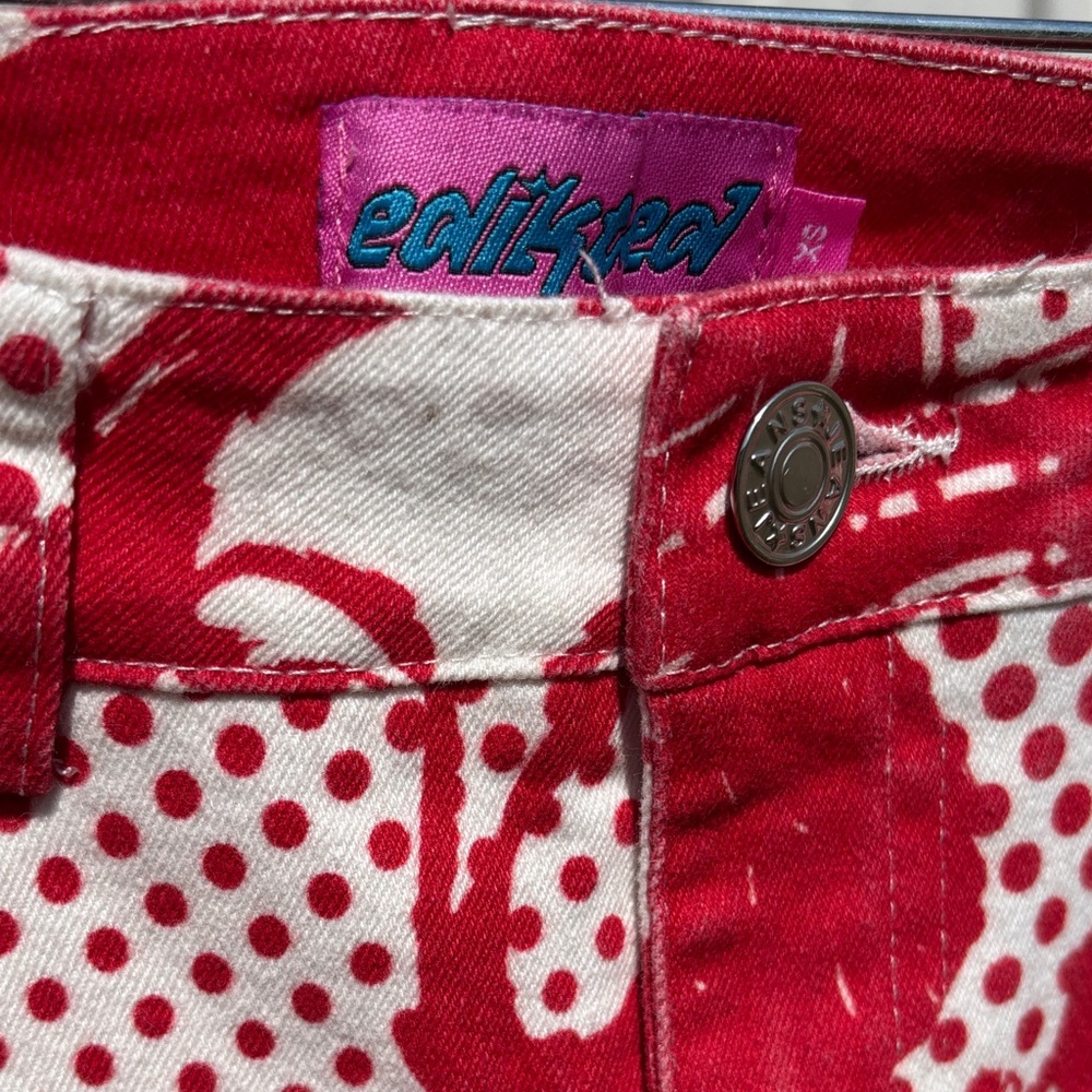Adiktd Red & White Graphic Flare Jeans - Picture 4 of 5